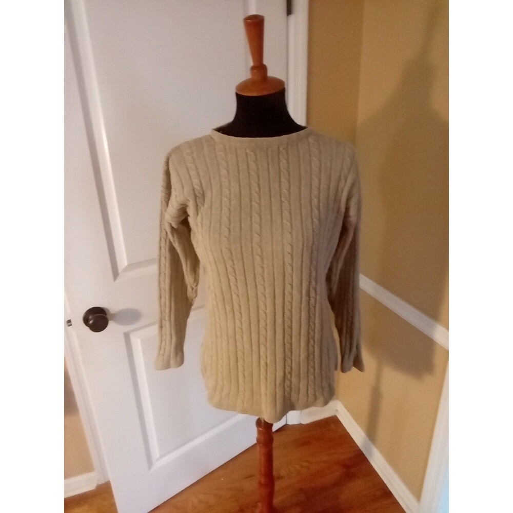 100% Silk Block Island Knitwear Pullover Women's Sweater Size PM Beige